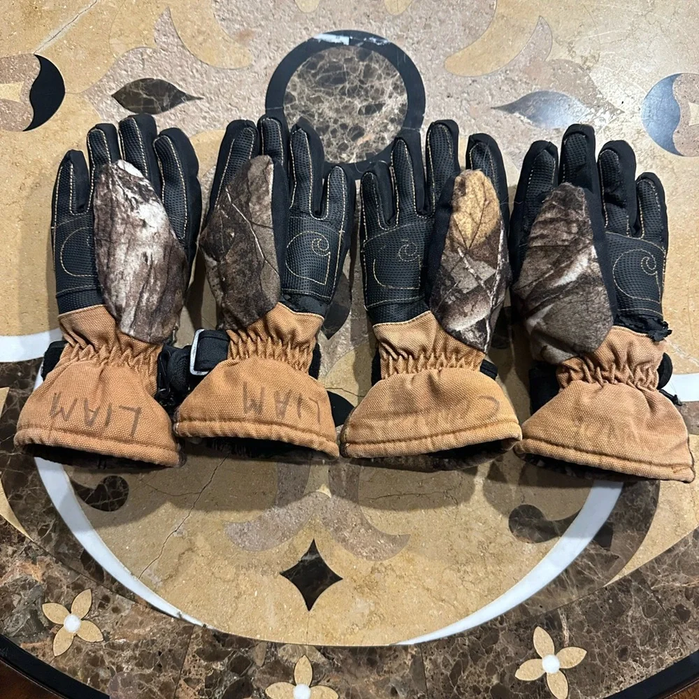 Carhartt Brown and Black Camo Lined Glove Pair - size small
